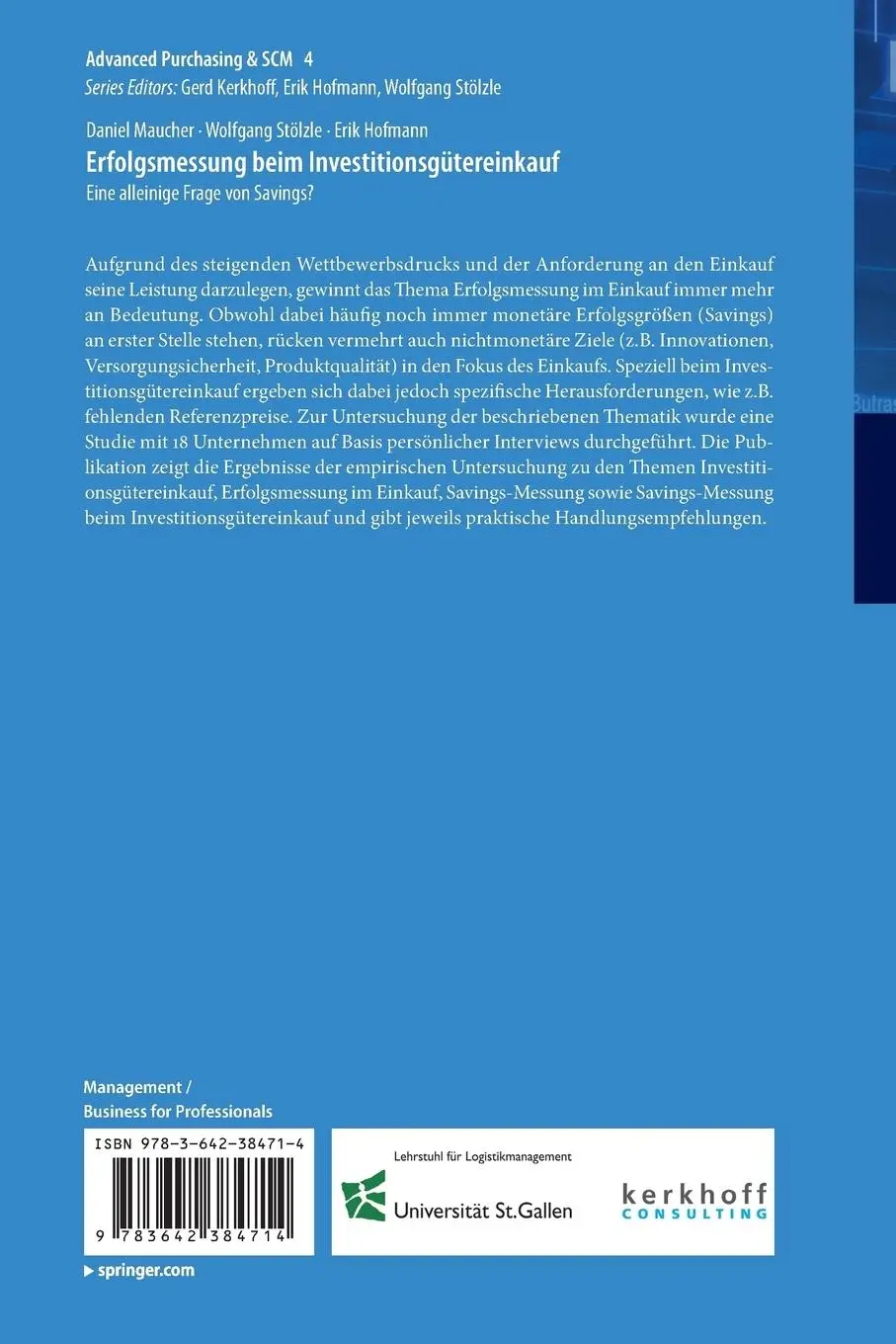 Rückseite: 9783642384714 | Erfolgsmessung beim Investitionsgütereinkauf | Daniel Maucher (u. a.)