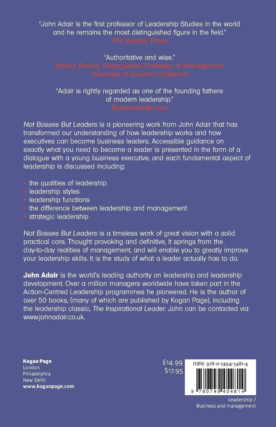 Rückseite: 9780749454814 | Not Bosses But Leaders | How to Lead the Way to Success | John Adair