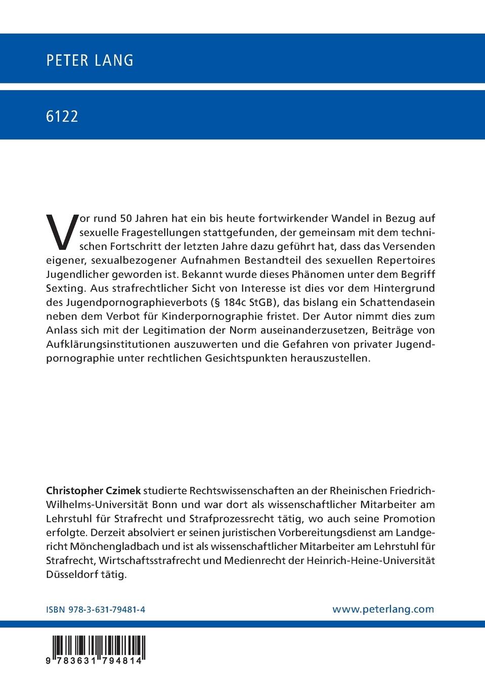 Rückseite: 9783631794814 | Verbot privater Jugendpornographie | Christopher Czimek | Taschenbuch