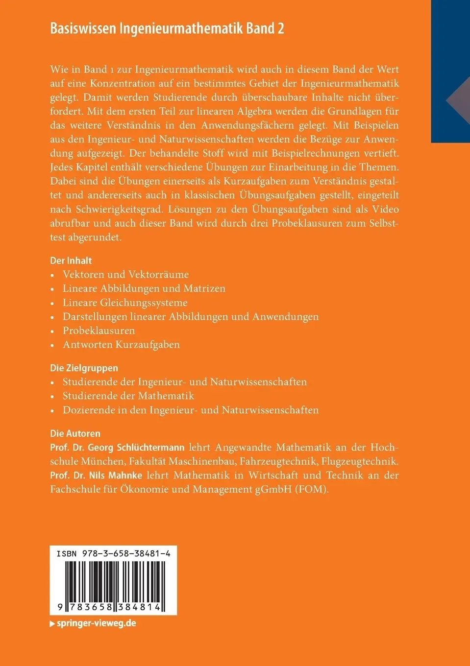 Rückseite: 9783658384814 | Basiswissen Ingenieurmathematik Band 2 | Nils Mahnke (u. a.) | Buch