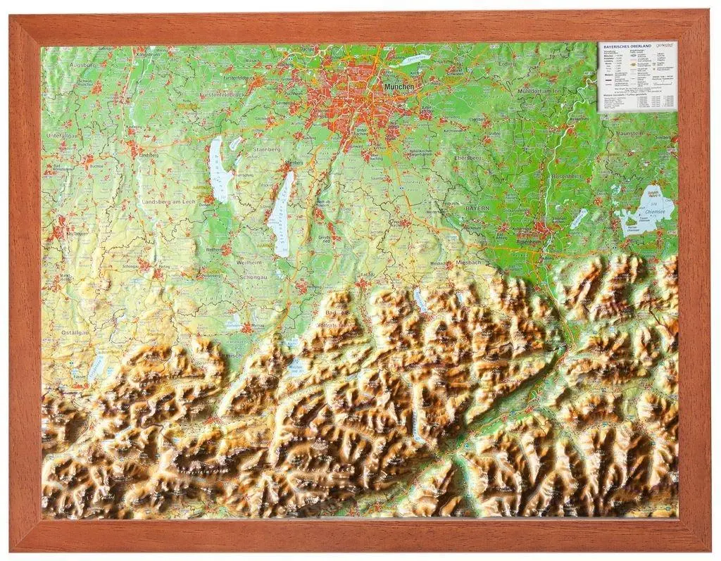 Cover: 4280000664914 | Relief Bayerisches Oberland 1:400.000 mit Holzrahmen | (Land-)Karte