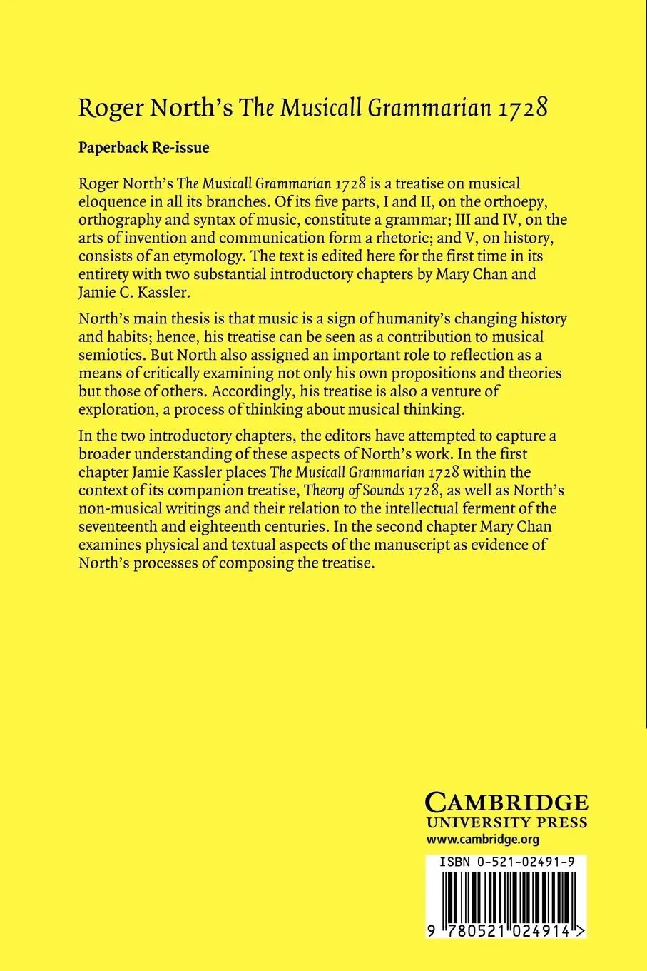 Rückseite: 9780521024914 | Roger North's the Musicall Grammarian 1728 | Roger North | Taschenbuch