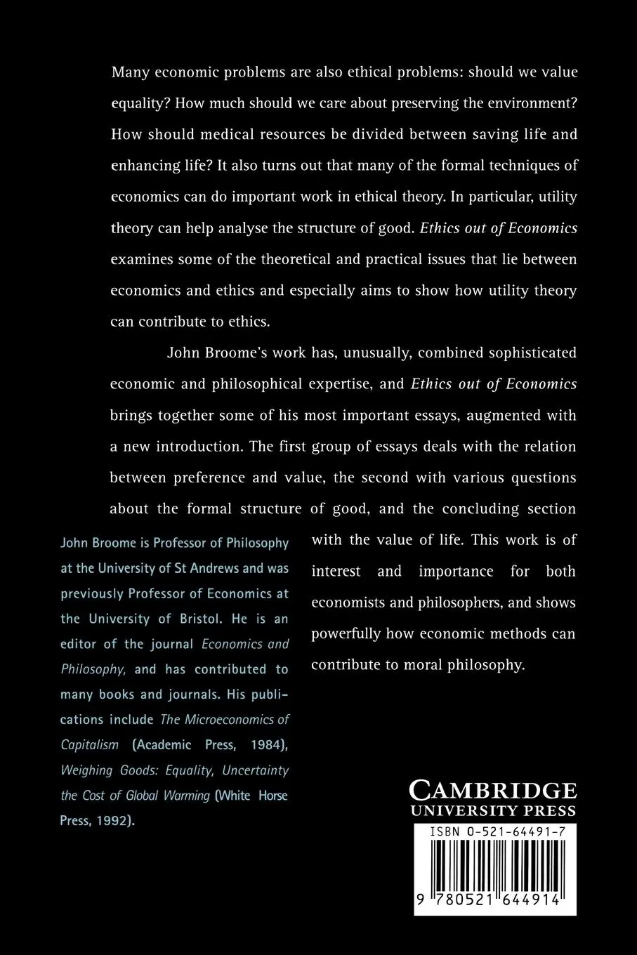 Rückseite: 9780521644914 | Ethics Out of Economics | John Broome | Taschenbuch | Englisch | 2003