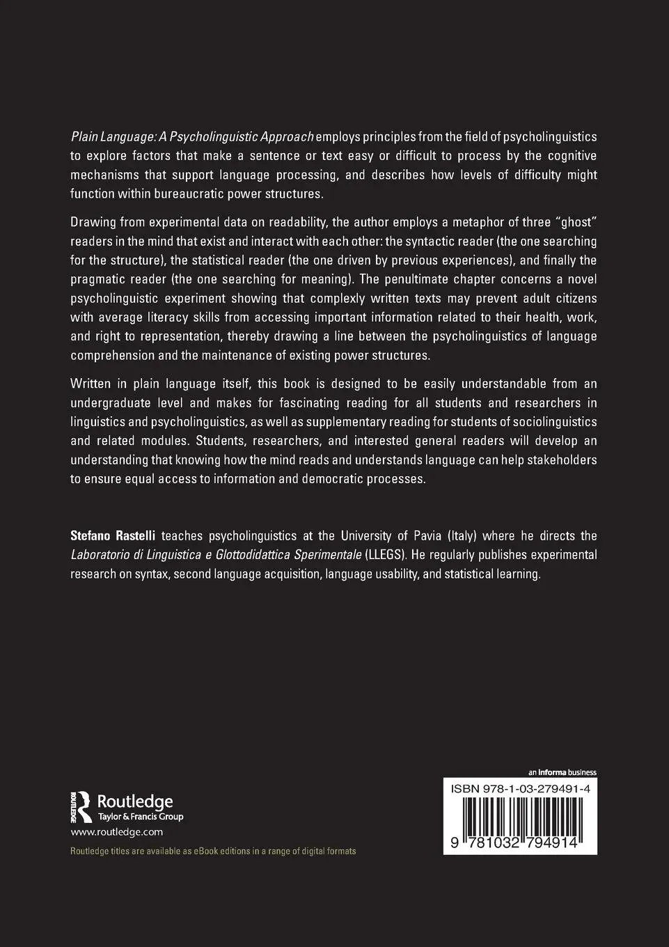 Rückseite: 9781032794914 | Plain Language | A Psycholinguistic Approach | Stefano Rastelli | Buch
