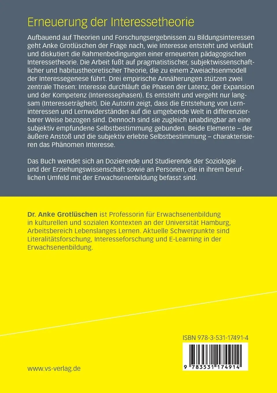 Rückseite: 9783531174914 | Erneuerung der Interessetheorie | Anke Grotlüschen | Taschenbuch