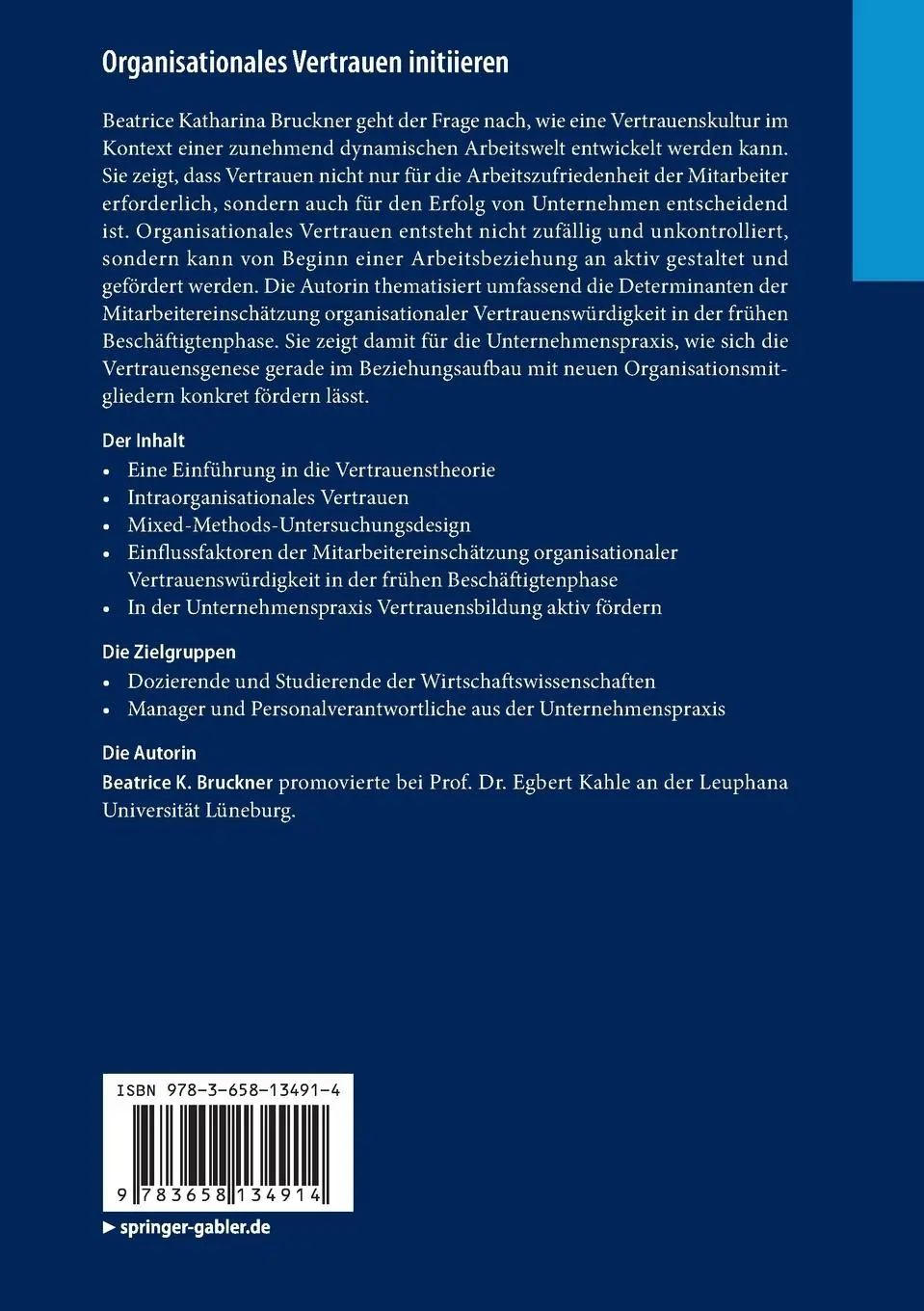 Rückseite: 9783658134914 | Organisationales Vertrauen initiieren | Beatrice K. Bruckner | Buch