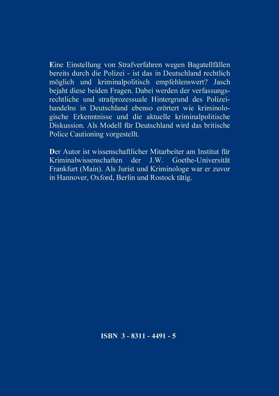 Rückseite: 9783831144914 | Perspektiven polizeilicher Entscheidungsmacht. | Michael Jasch | Buch