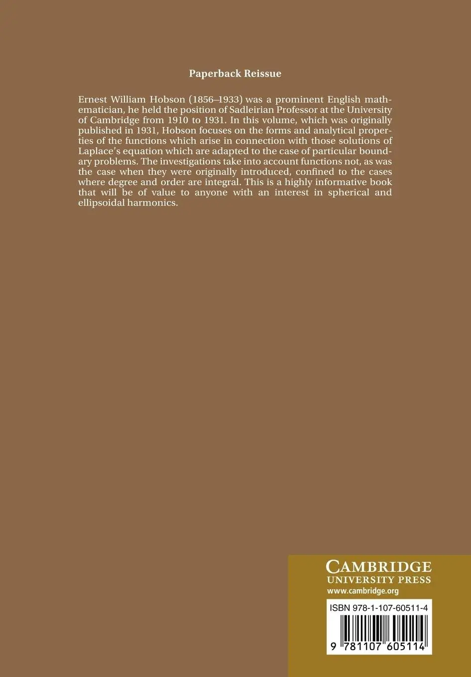 Rückseite: 9781107605114 | The Theory of Spherical and Ellipsoidal Harmonics | Hobson (u. a.)