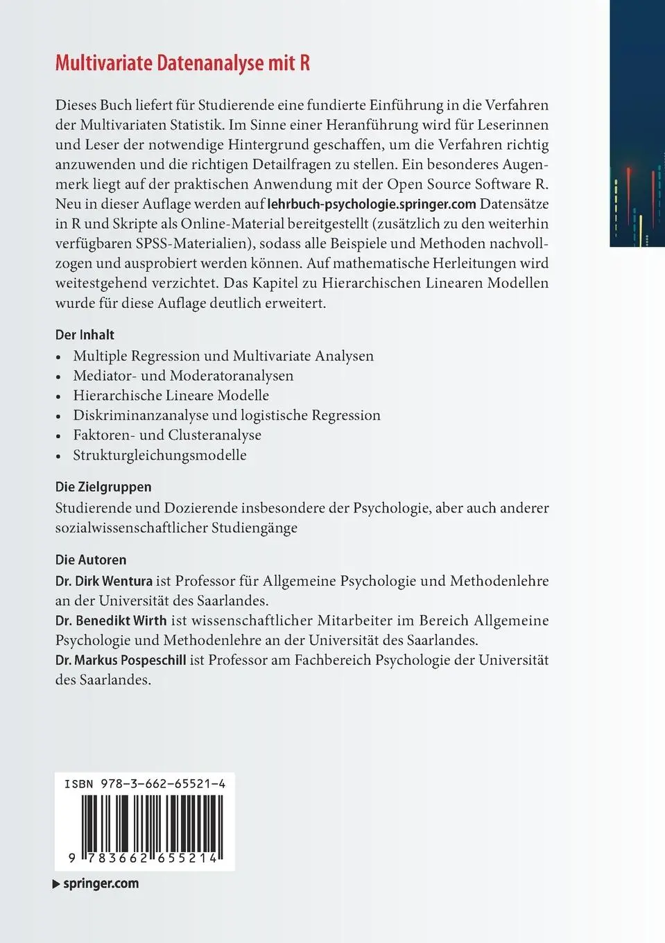 Rückseite: 9783662655214 | Multivariate Datenanalyse mit R | Dirk Wentura (u. a.) | Taschenbuch