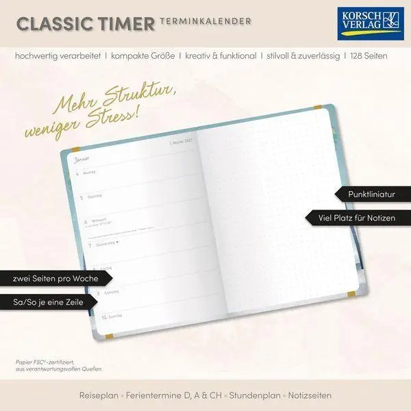 Bild: 9783819305214 | Terminkalender Classic Timer Beach 2027 | Korsch Verlag | Taschenbuch