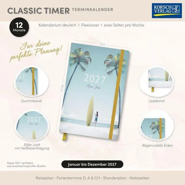 Bild: 9783819305214 | Terminkalender Classic Timer Beach 2027 | Korsch Verlag | Taschenbuch