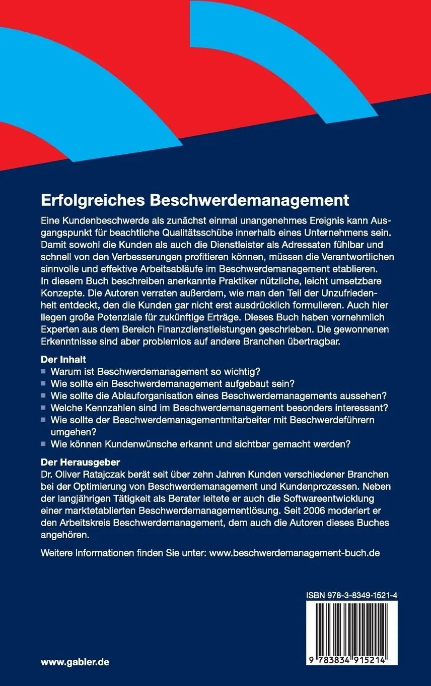 Rückseite: 9783834915214 | Erfolgreiches Beschwerdemanagement | Oliver Ratajczak | Buch | 146 S.
