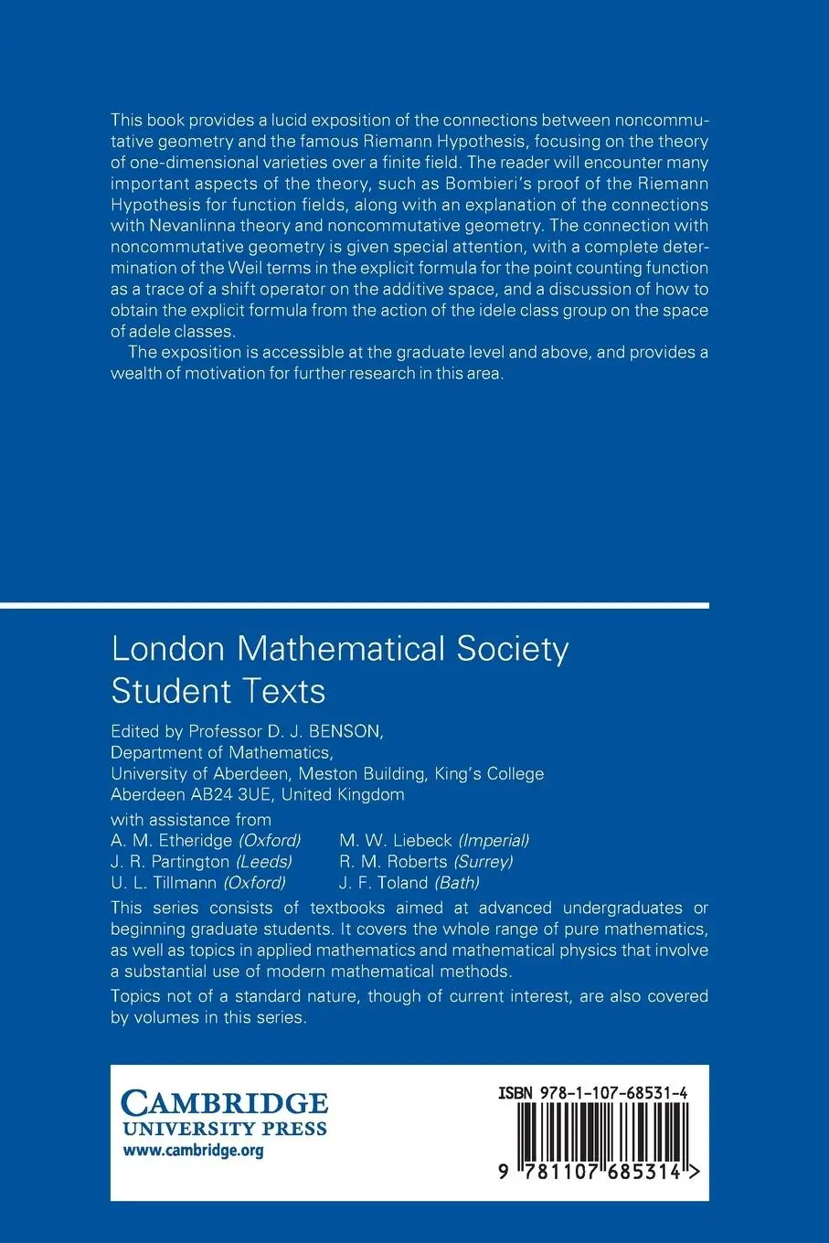 Rückseite: 9781107685314 | The Riemann Hypothesis for Function Fields | Frankenhuijsen | Buch