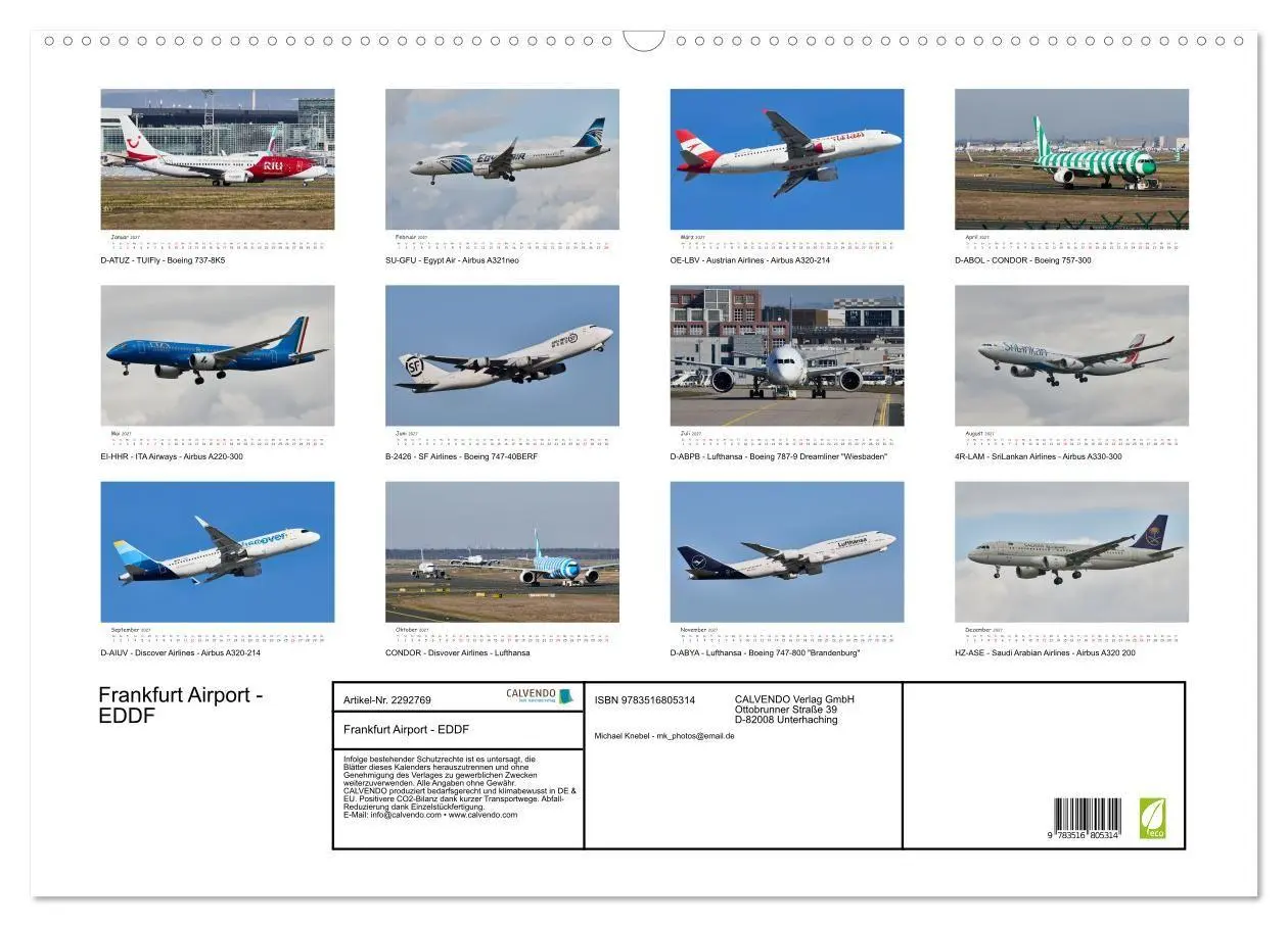 Bild: 9783516805314 | Frankfurt Airport - EDDF (Wandkalender 2027 DIN A2 quer), CALVENDO...