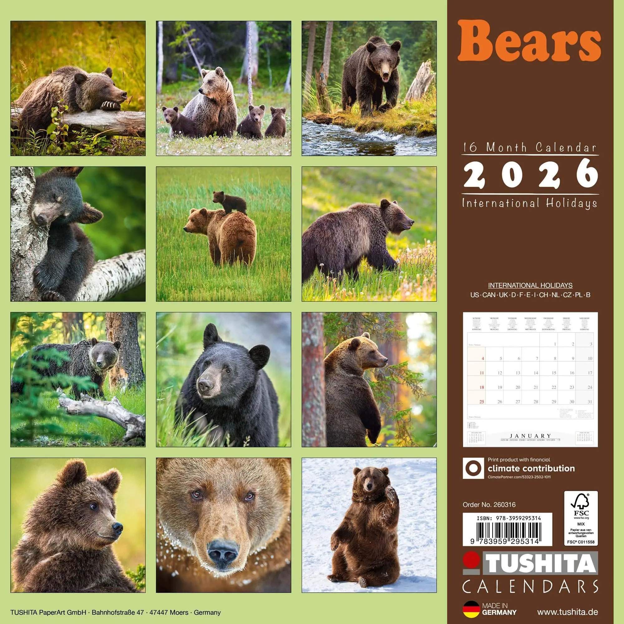 Rückseite: 9783959295314 | Bears 2026 | Kalender 2026 | Kalender | 28 S. | Englisch | 2026