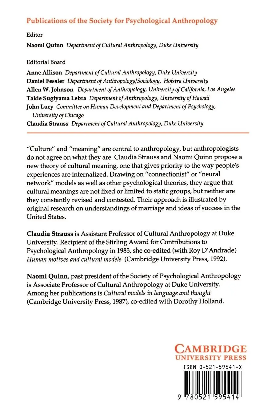 Rückseite: 9780521595414 | A Cognitive Theory of Cultural Meaning | Claudia Strauss (u. a.)