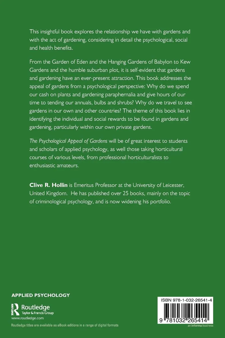 Rückseite: 9781032265414 | The Psychological Appeal of Gardens | Clive R. Hollin | Taschenbuch
