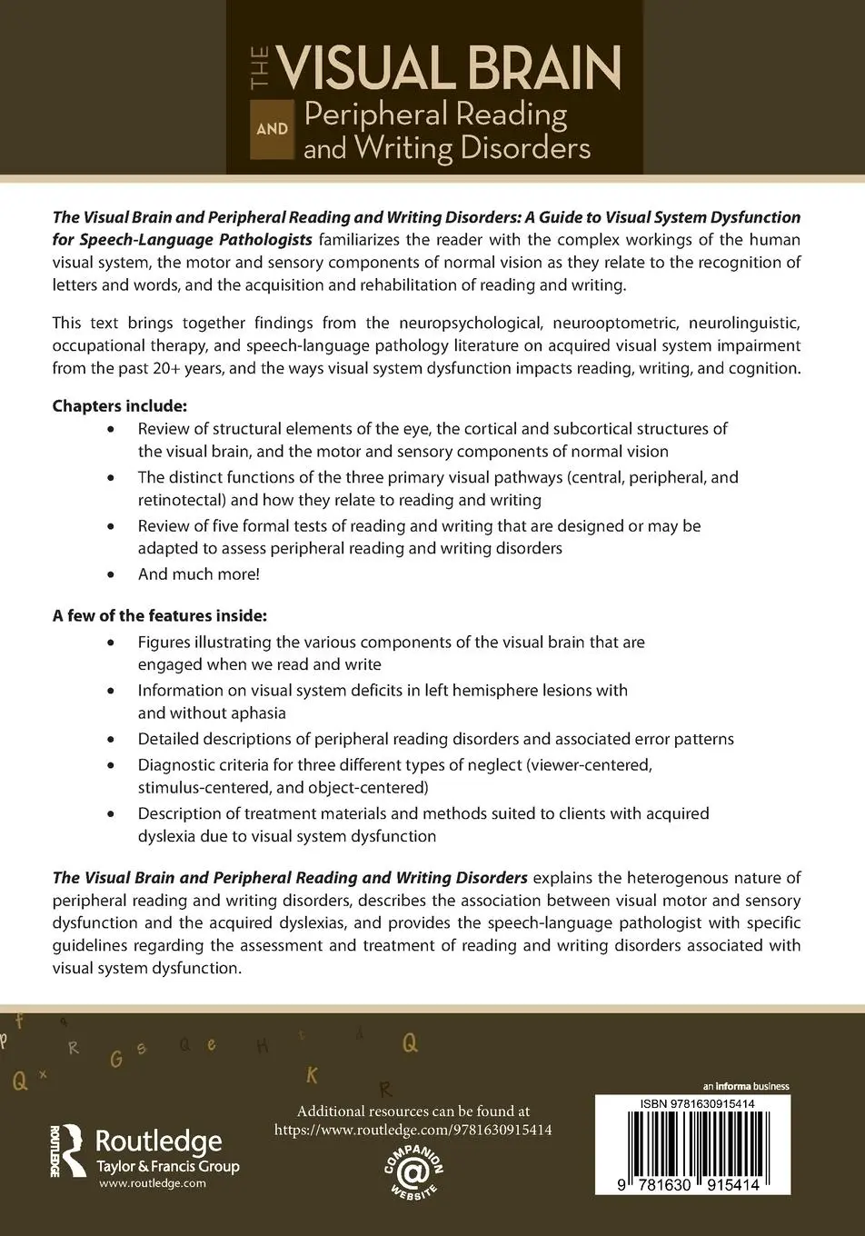 Rückseite: 9781630915414 | The Visual Brain and Peripheral Reading and Writing Disorders | Buch