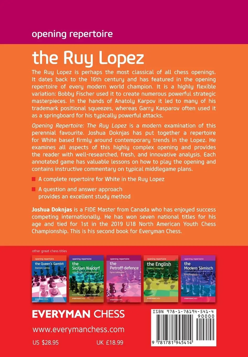 Rückseite: 9781781945414 | Opening Repertoire The Ruy Lopez | Joshua Doknjas | Taschenbuch | 2020