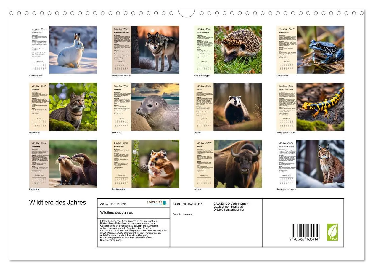 Bild: 9783457635414 | Wildtiere des Jahres (Wandkalender 2026 DIN A3 quer), CALVENDO...