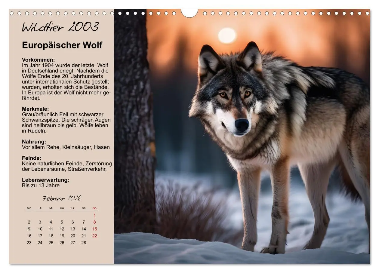 Bild: 9783457635414 | Wildtiere des Jahres (Wandkalender 2026 DIN A3 quer), CALVENDO...