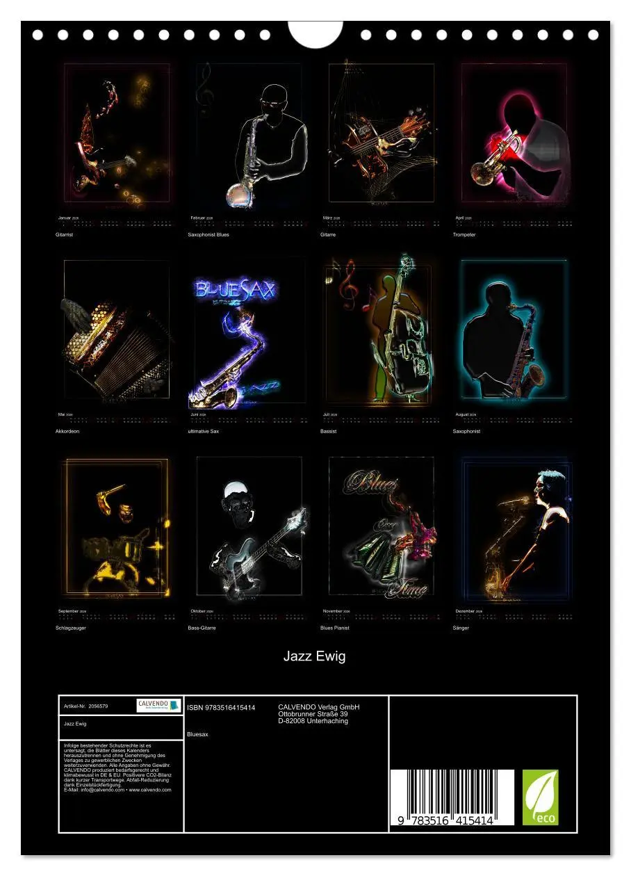 Bild: 9783516415414 | Jazz Ewig (Wandkalender 2026 DIN A4 hoch), CALVENDO Monatskalender