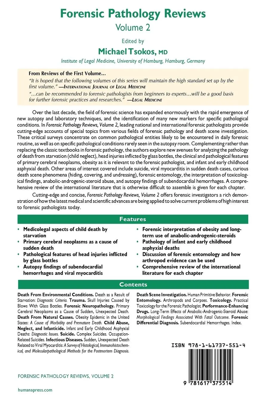 Rückseite: 9781617375514 | Forensic Pathology Reviews Vol 2 | Michael Tsokos | Taschenbuch | xvi