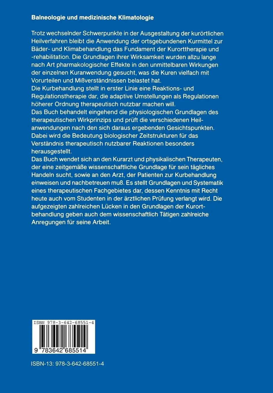 Rückseite: 9783642685514 | Balneologie und medizinische Klimatologie | G. Hildebrandt (u. a.)