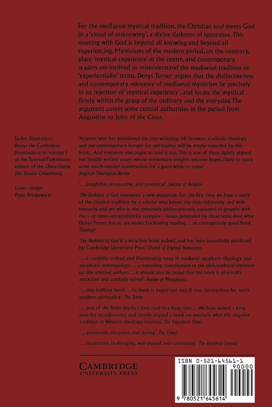 Rückseite: 9780521645614 | The Darkness of God | Negativity in Christian Mysticism | Taschenbuch