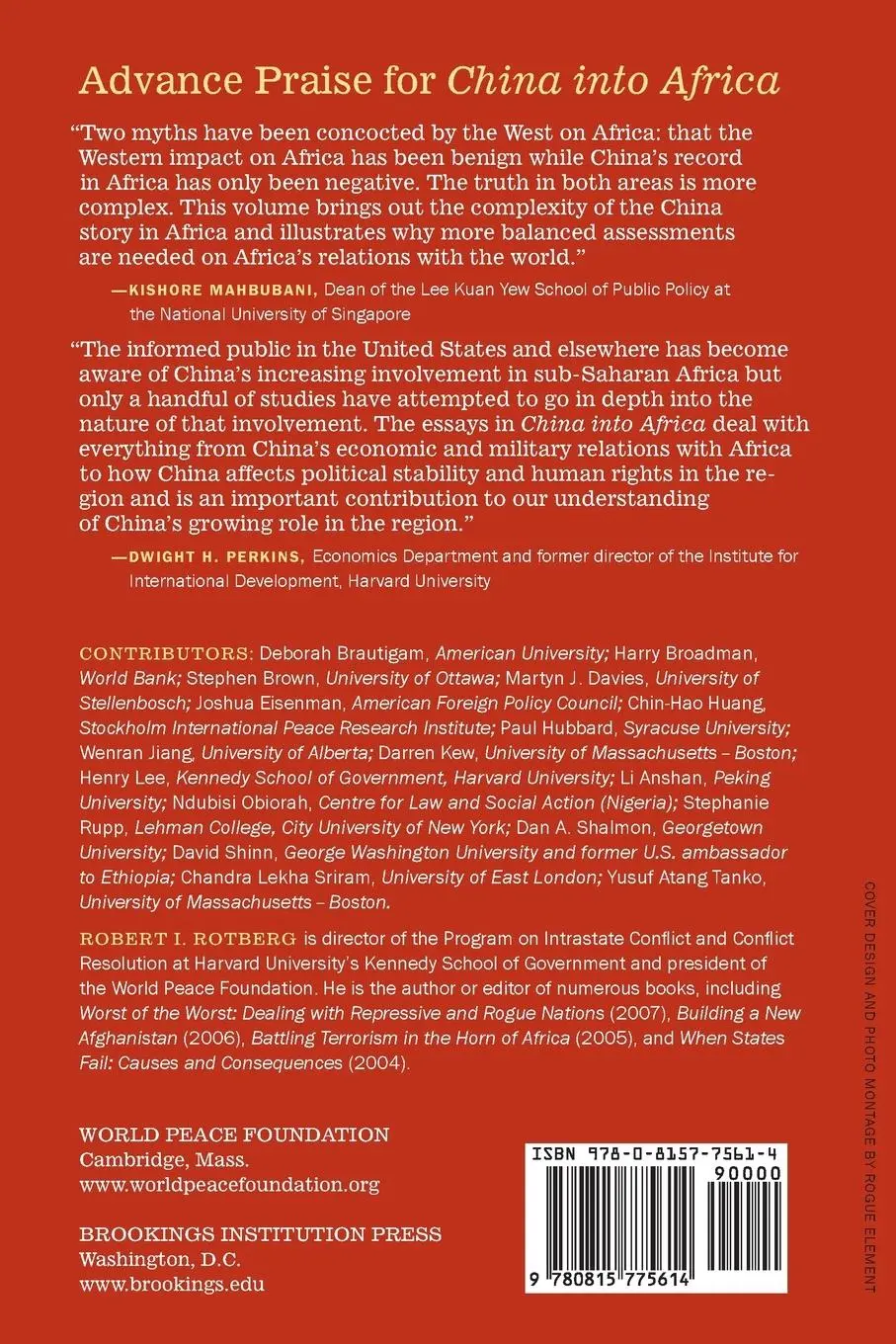 Rückseite: 9780815775614 | China into Africa | Trade, Aid, and Influence | Robert I. Rotberg