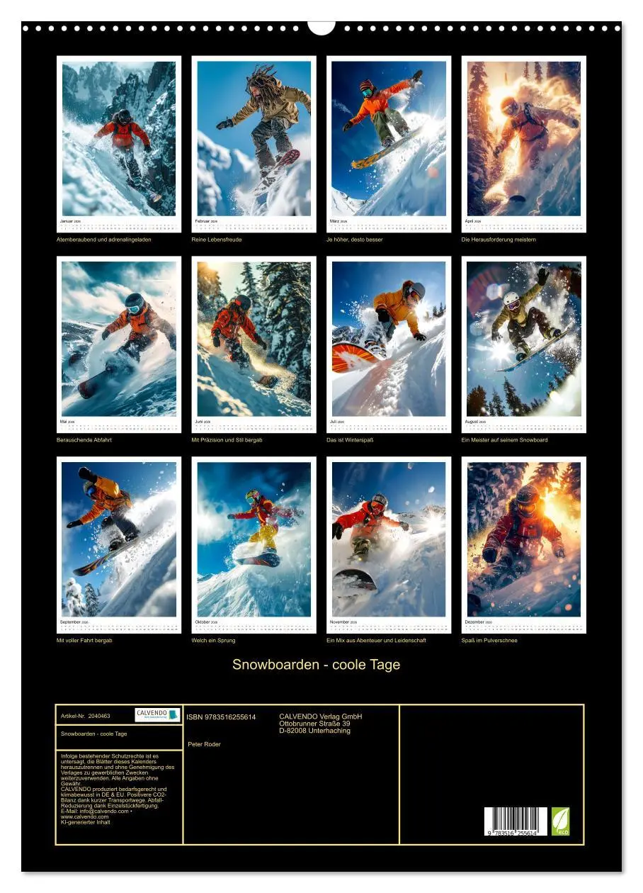 Bild: 9783516255614 | Snowboarden - coole Tage (Wandkalender 2026 DIN A2 hoch), CALVENDO...