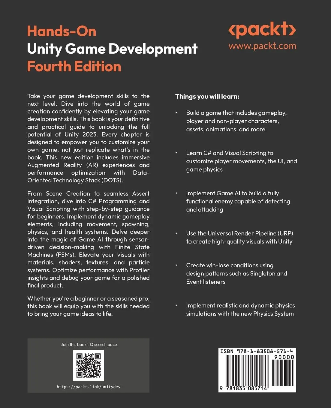 Rückseite: 9781835085714 | Hands-On Unity Game Development - Fourth Edition | Borromeo (u. a.)