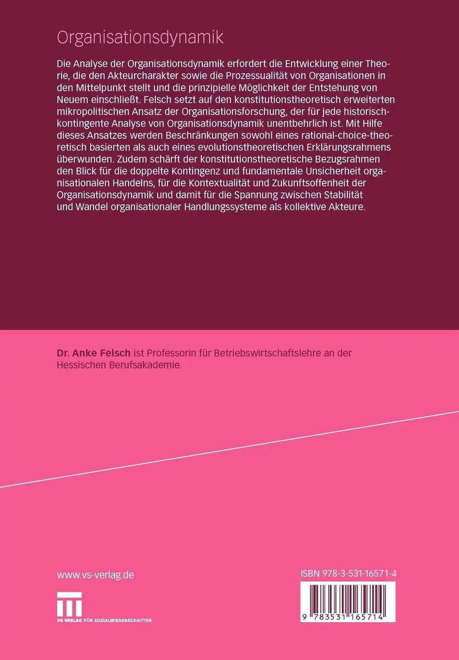 Rückseite: 9783531165714 | Organisationsdynamik | Anke Felsch | Taschenbuch | 251 S. | Deutsch