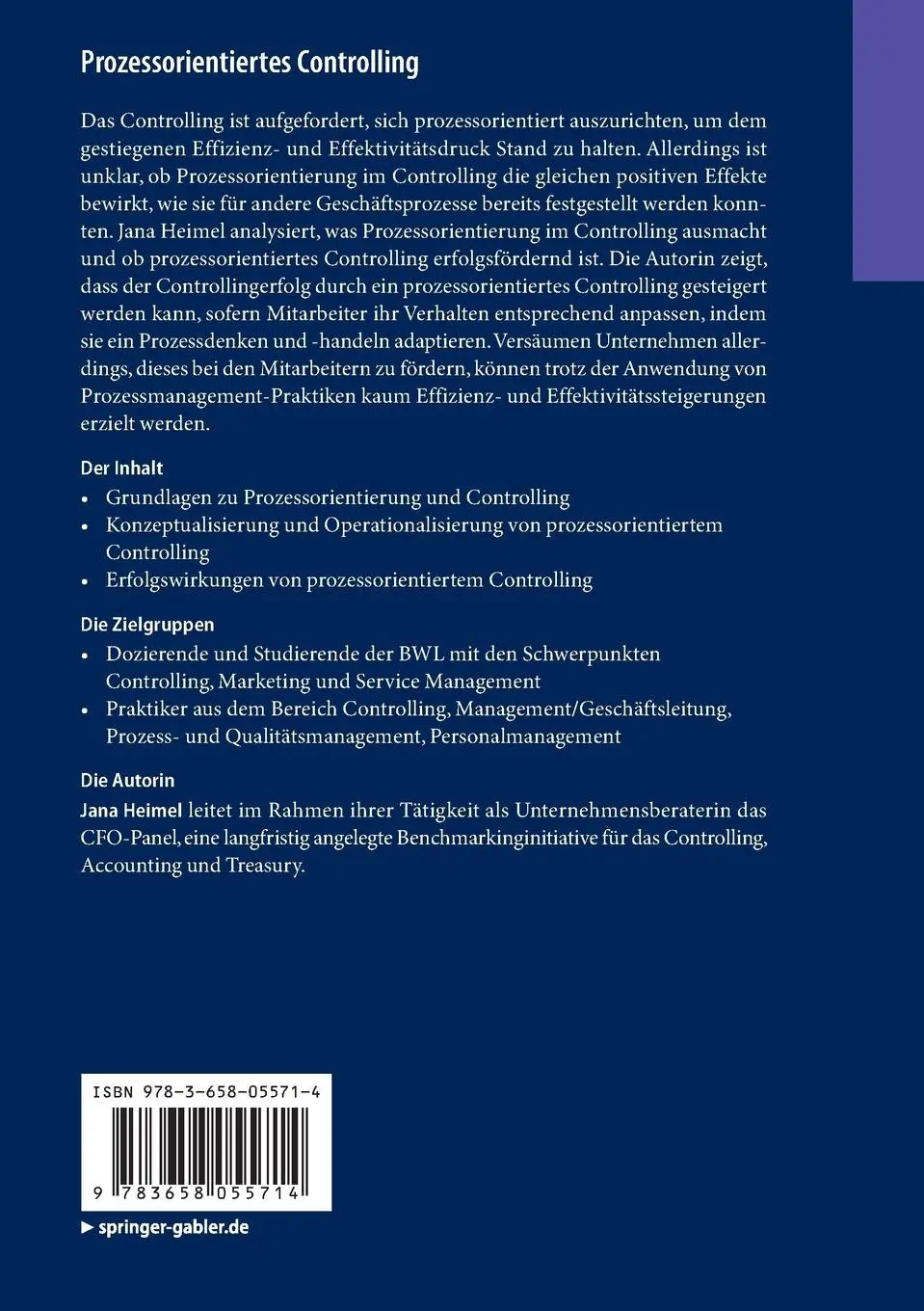 Rückseite: 9783658055714 | Prozessorientiertes Controlling | Jana Heimel | Taschenbuch | xx