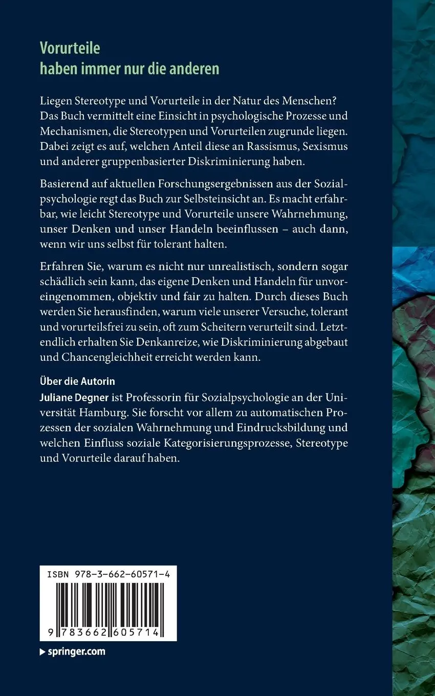 Rückseite: 9783662605714 | Vorurteile | haben immer nur die anderen | Juliane Degner | Buch | VII
