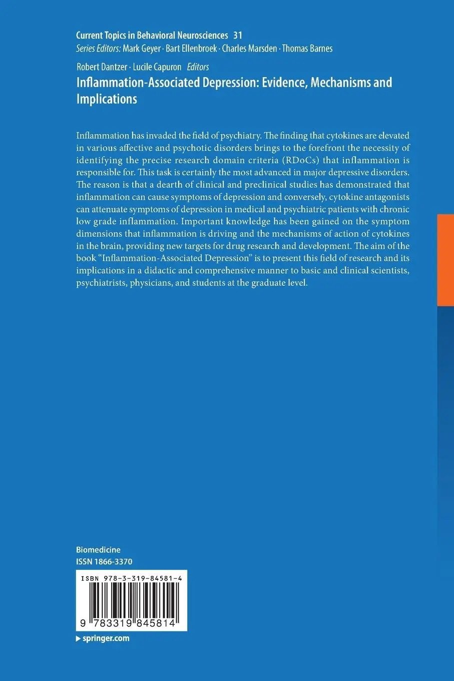 Rückseite: 9783319845814 | Inflammation-Associated Depression: Evidence, Mechanisms and...