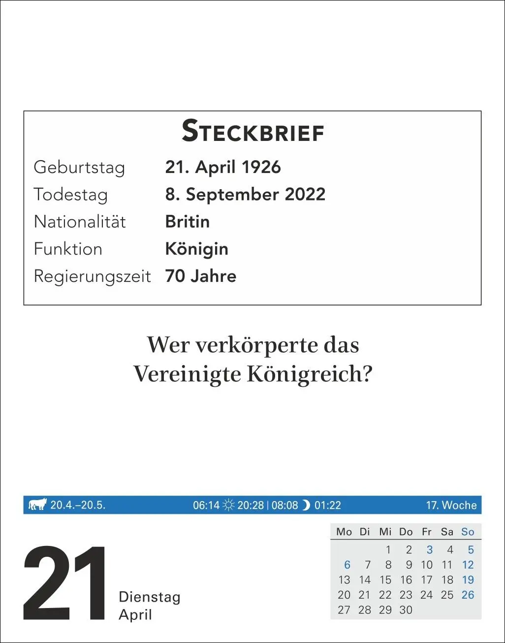 Bild: 9783840035814 | Wissen Tagesabreißkalender 2026 - Quizfragen aus Geschichte,...