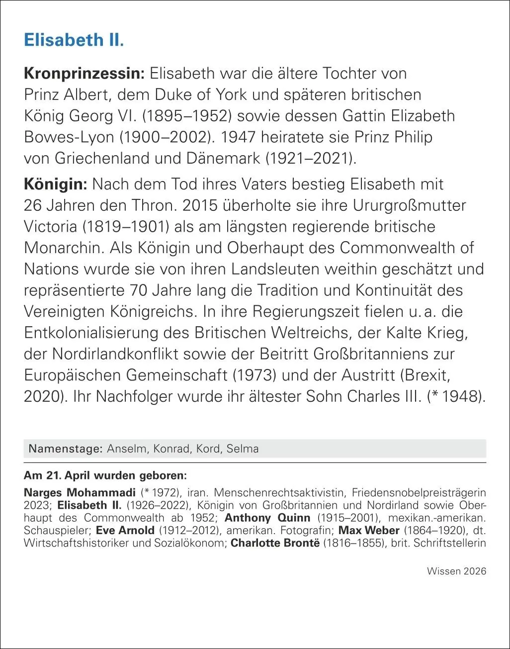 Bild: 9783840035814 | Wissen Tagesabreißkalender 2026 - Quizfragen aus Geschichte,...