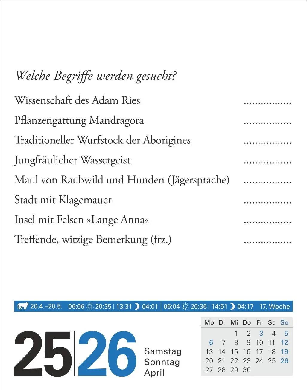 Bild: 9783840035814 | Wissen Tagesabreißkalender 2026 - Quizfragen aus Geschichte,...