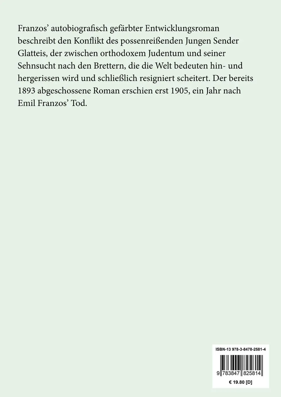 Rückseite: 9783847825814 | Der Pojaz (Großdruck) | Karl Emil Franzos | Taschenbuch | 484 S.