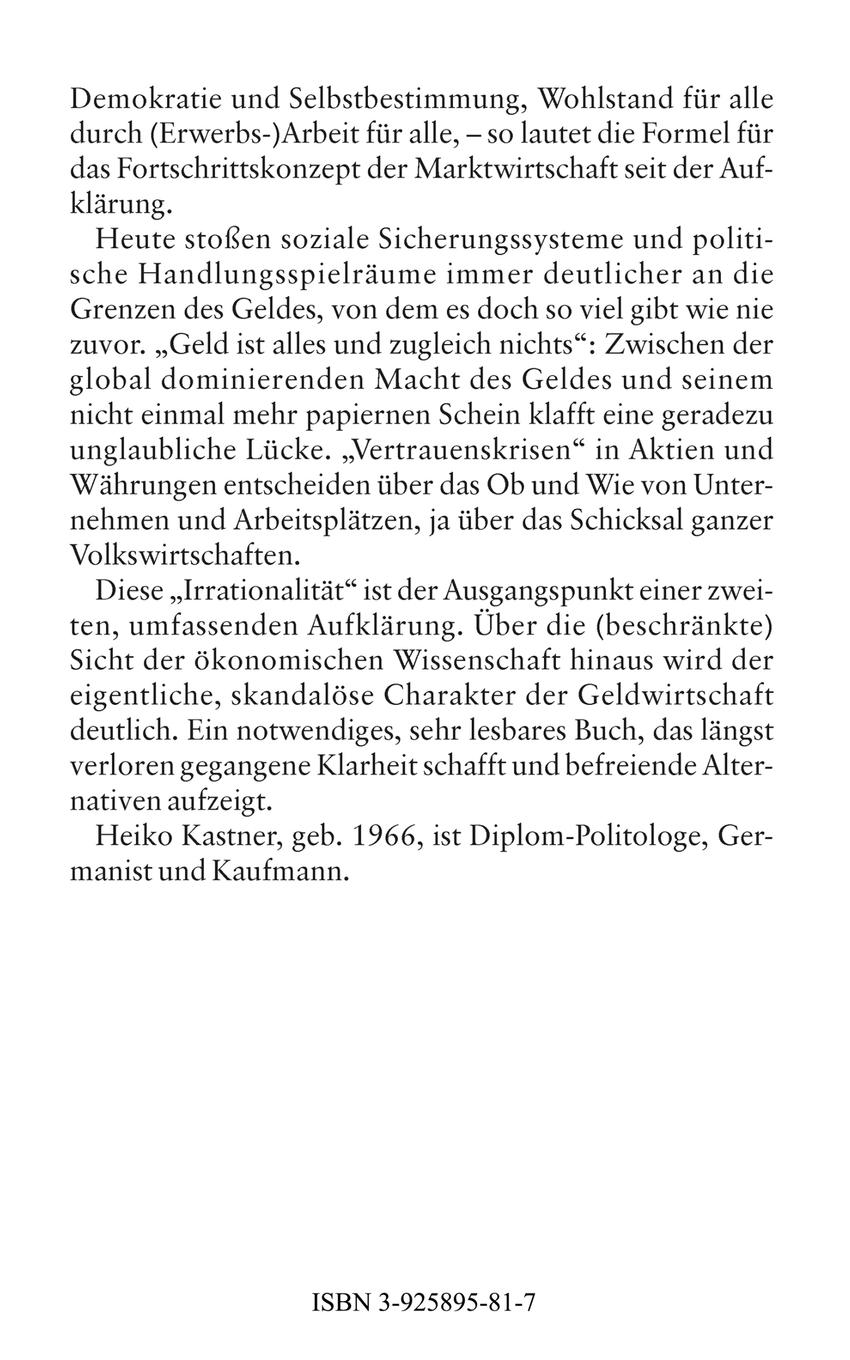 Rückseite: 9783925895814 | Mythos Marktwirtschaft Die irrationale Herrschaft des Geldes über...