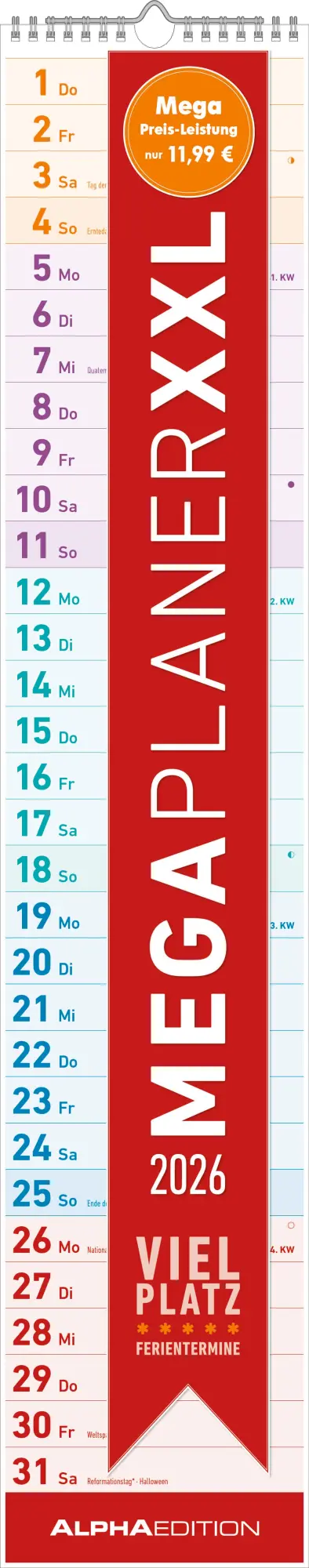 Cover: 4069095005914 | Megaplaner XXL 2026 - Streifen-Kalender 17,5x98 cm - mit...