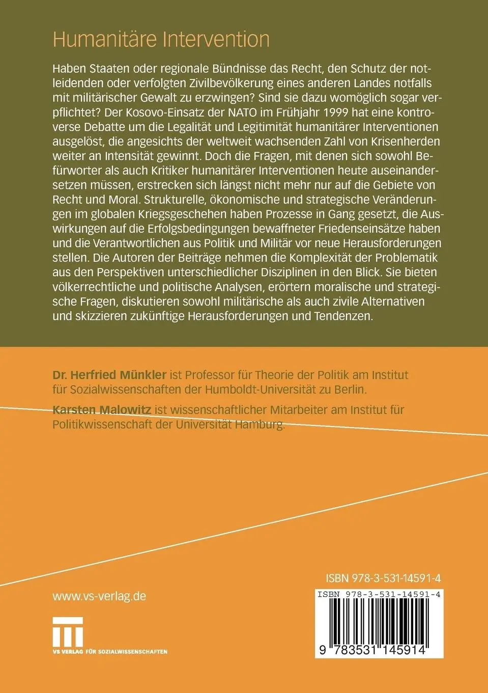 Rückseite: 9783531145914 | Humanitäre Intervention | Karsten Malowitz (u. a.) | Taschenbuch | vi