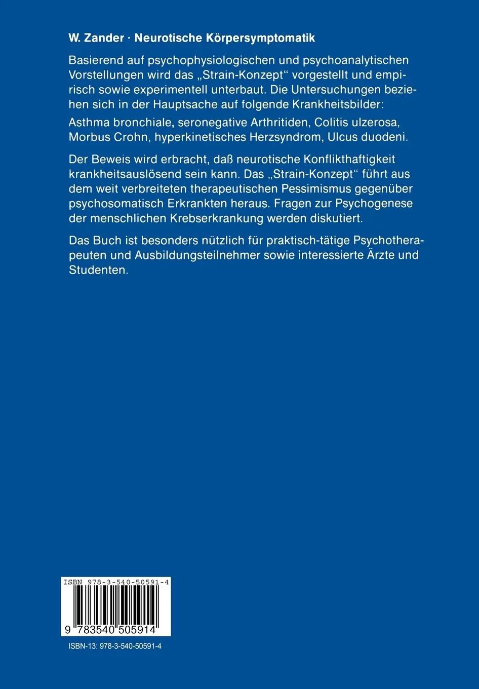 Rückseite: 9783540505914 | Neurotische Körpersymptomatik | Wolfgang Zander | Taschenbuch | xiii