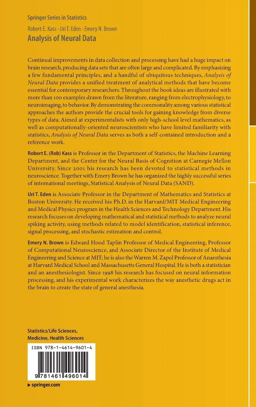Rückseite: 9781461496014 | Analysis of Neural Data | Robert E. Kass (u. a.) | Buch | xxv | 2014
