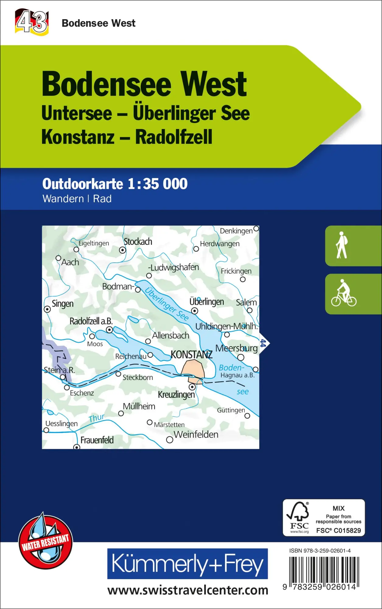 Rückseite: 9783259026014 | Kümmerly+Frey Outdoorkarte Deutschland 43 Bodensee West 1:35.000 | AG