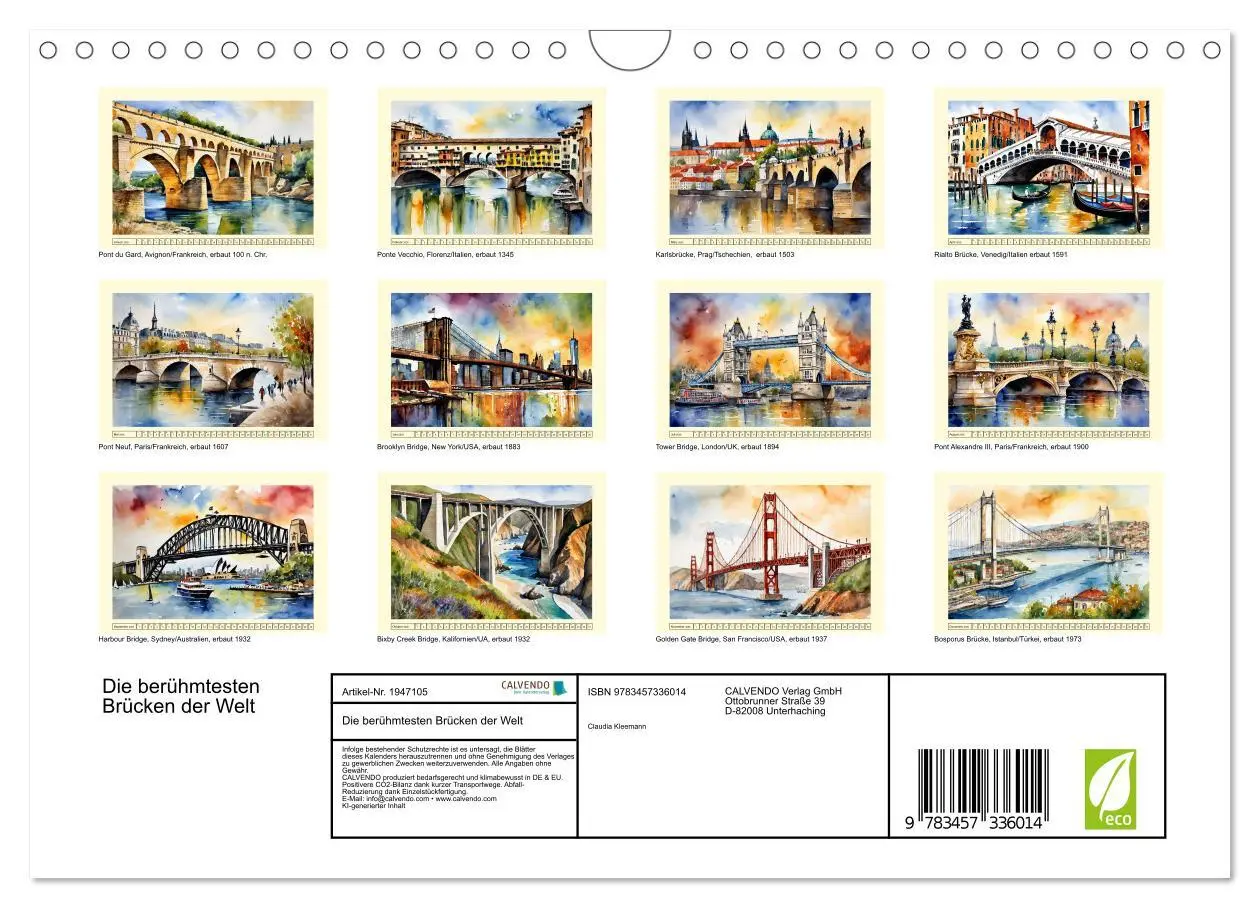 Bild: 9783457336014 | Die berühmtesten Brücken der Welt (Wandkalender 2026 DIN A4 quer),...