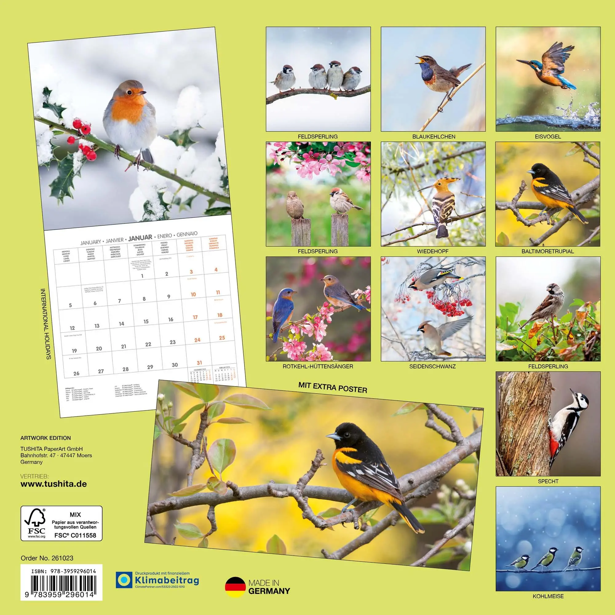 Rückseite: 9783959296014 | Heimische Vögel 2026 | Kalender 2026 | Kalender | Artwork Edition
