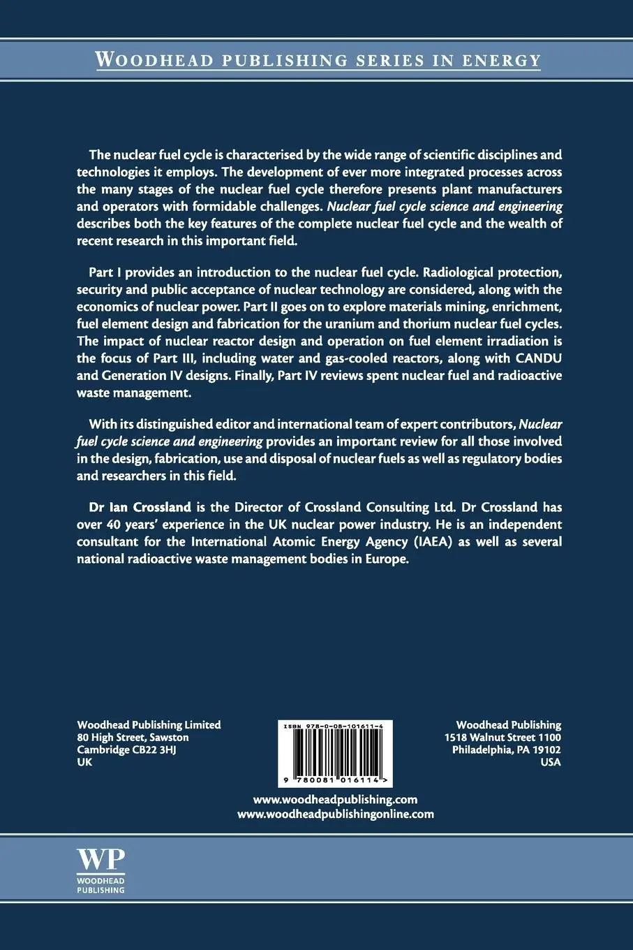 Rückseite: 9780081016114 | Nuclear Fuel Cycle Science and Engineering | Ian Crossland (u. a.)
