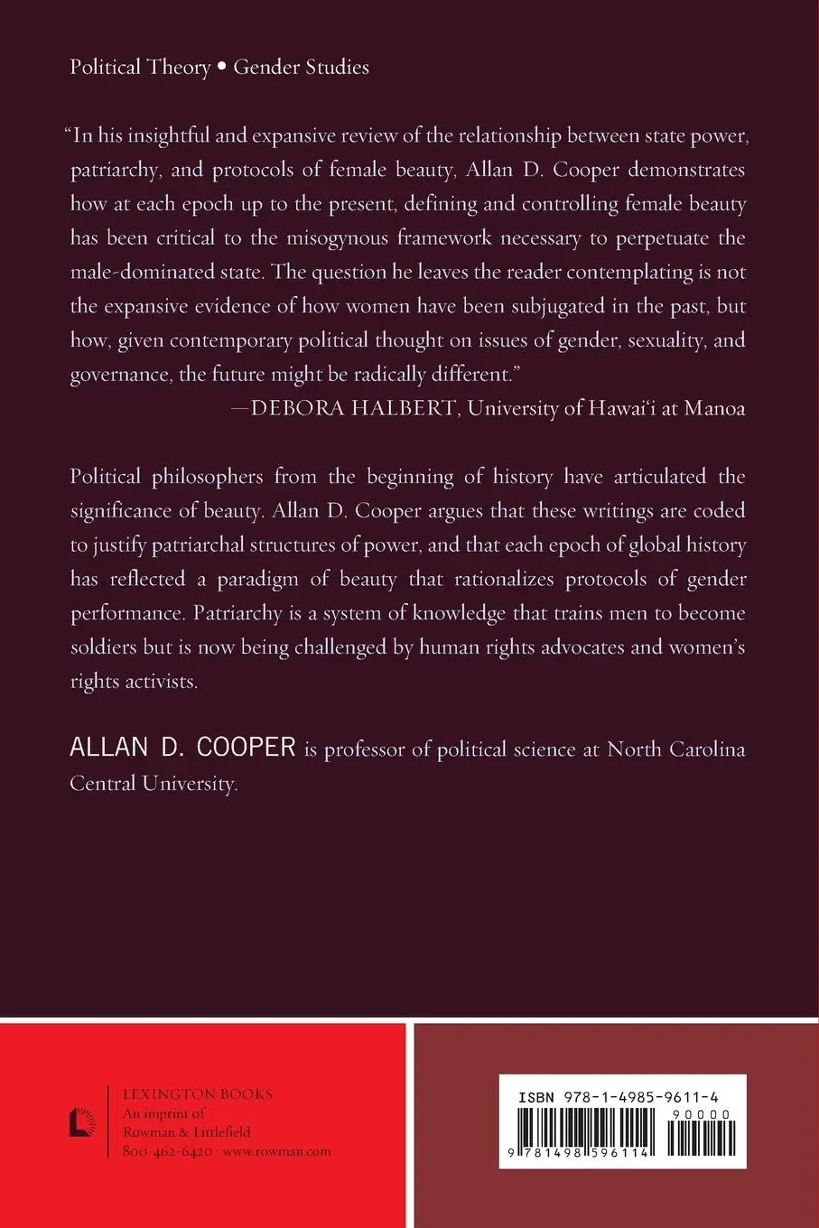 Rückseite: 9781498596114 | Patriarchy and the Politics of Beauty | Allan D. Cooper | Taschenbuch